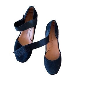 L&Amour Des Pieds Womens Black Leather Suede Peep Toe Amadour Sandal Size 9